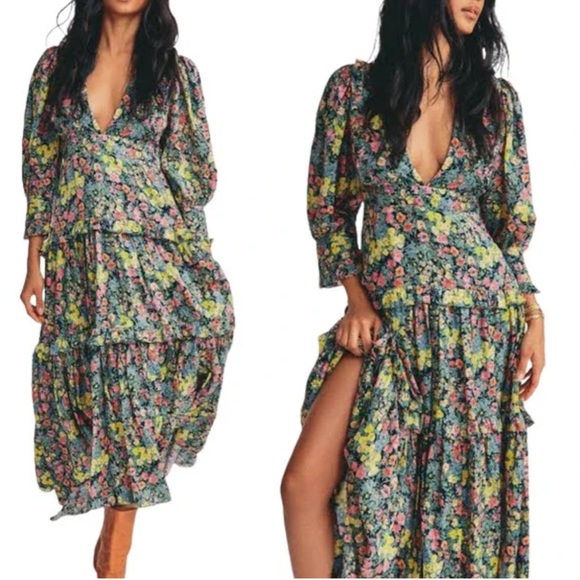 NWOT LOVESHACKFANCY LORENCIA FLORAL TIERED RUFFLE MAXI LONG SLEEVE DRESS SZ 6 - Picture 6 of 16